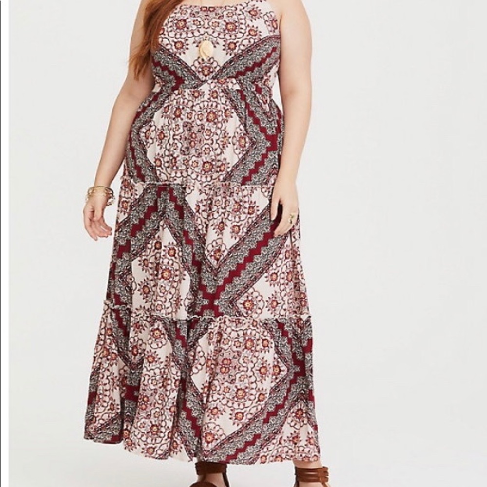 NWT Torrid Red Scarf Print Challis Maxi Dress